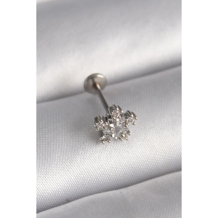 BFS 316L Çelik Gümüş Renk Zirkon Taşlı Yıldız Model Tragus Piercing