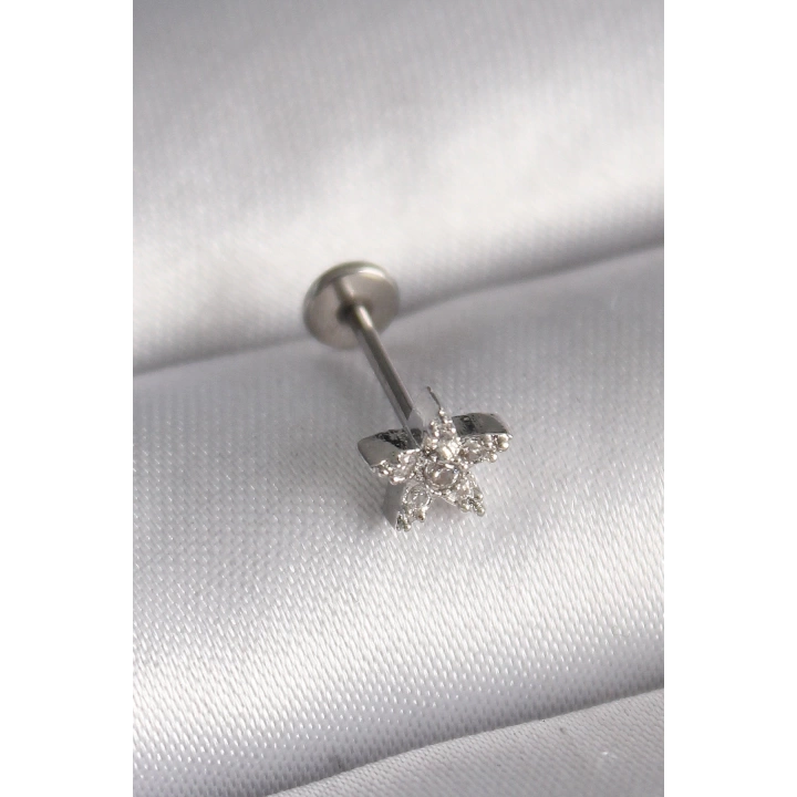 BFS 316L Çelik Gümüş Renk Zirkon Taşlı Yıldız Model Tragus Piercing