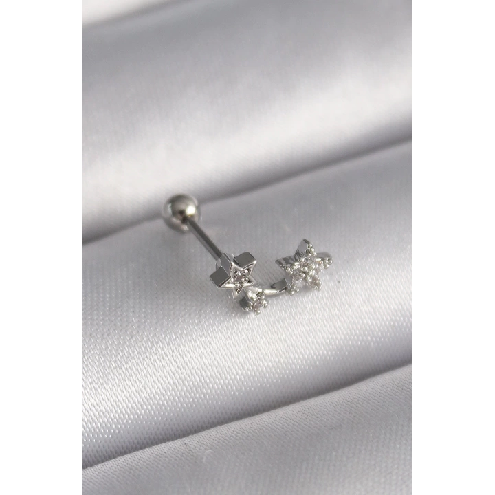BFS 316L Çelik Gümüş Renk Zirkon Taşlı Yıldız Tragus Piercing