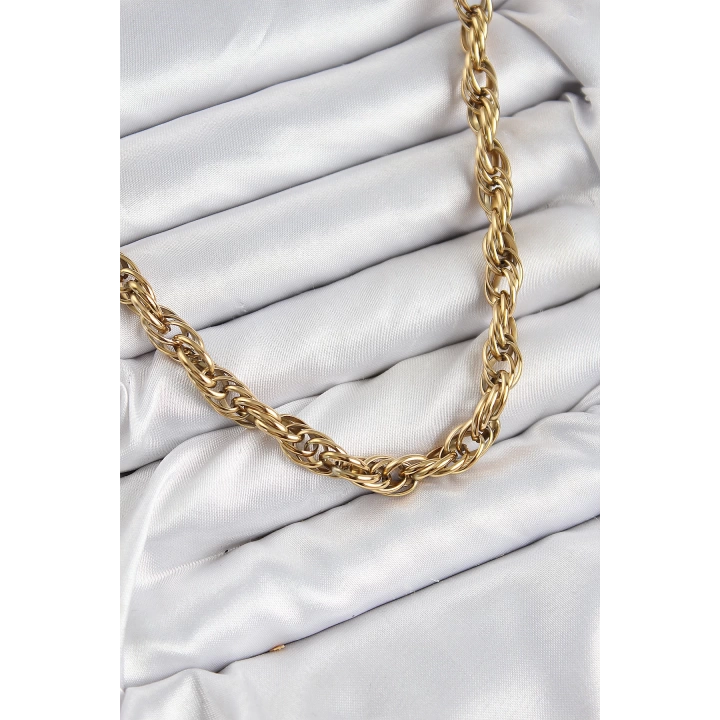BFS 316L Çelik Halat Model Gold Renk Kadın Kolye
