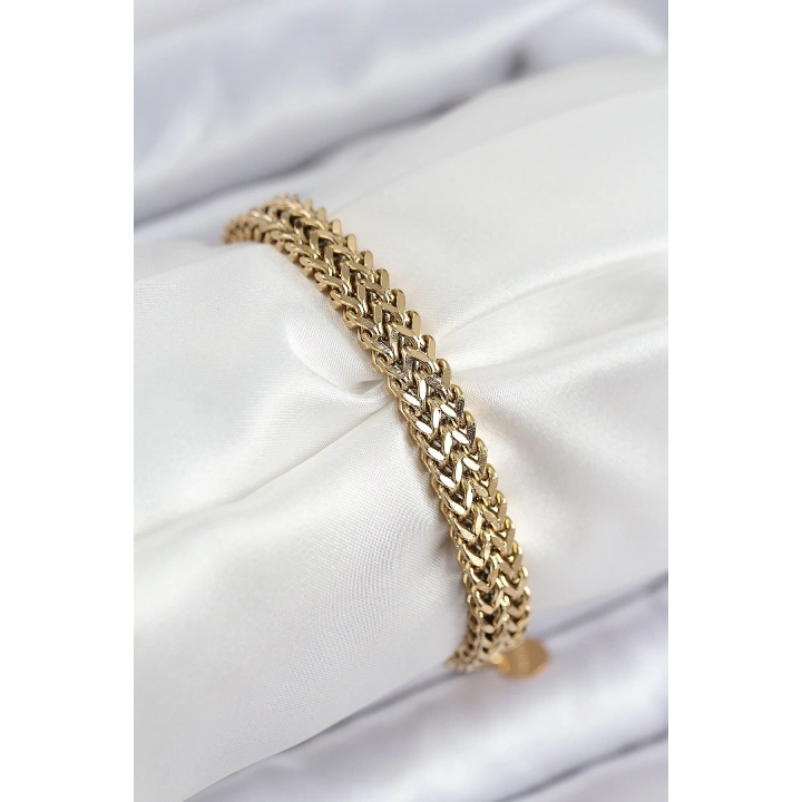 BFS 316L Çelik Örme Zincir Model Gold Renk Kadın Bileklik
