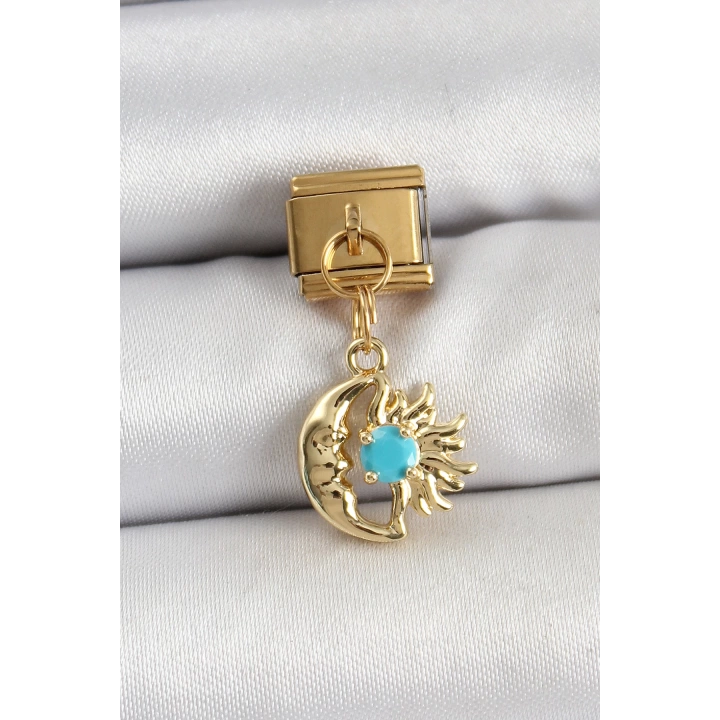 BFS 316L Çelik Sallantılı Ay Ve Güneş Model Gold Renk Nomination Charm