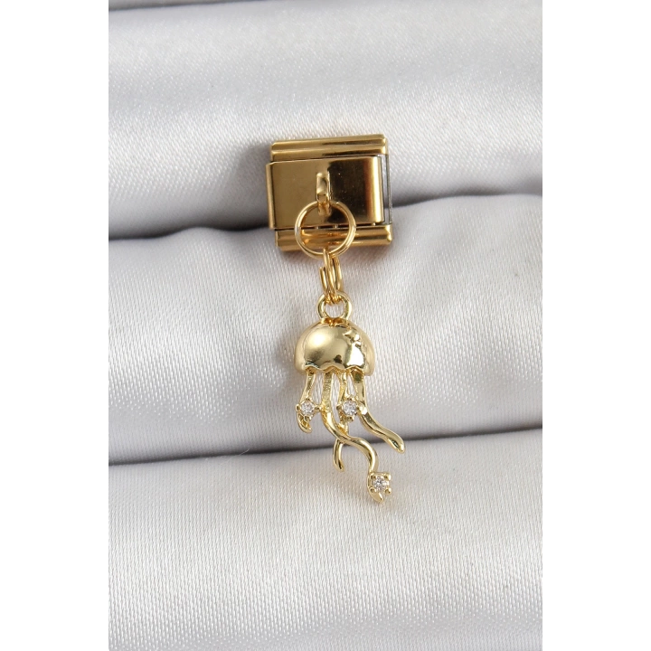 BFS 316L Çelik Sallantılı Zirkon Taşlı Deniz Anası Model Gold Renk Nomination Charm