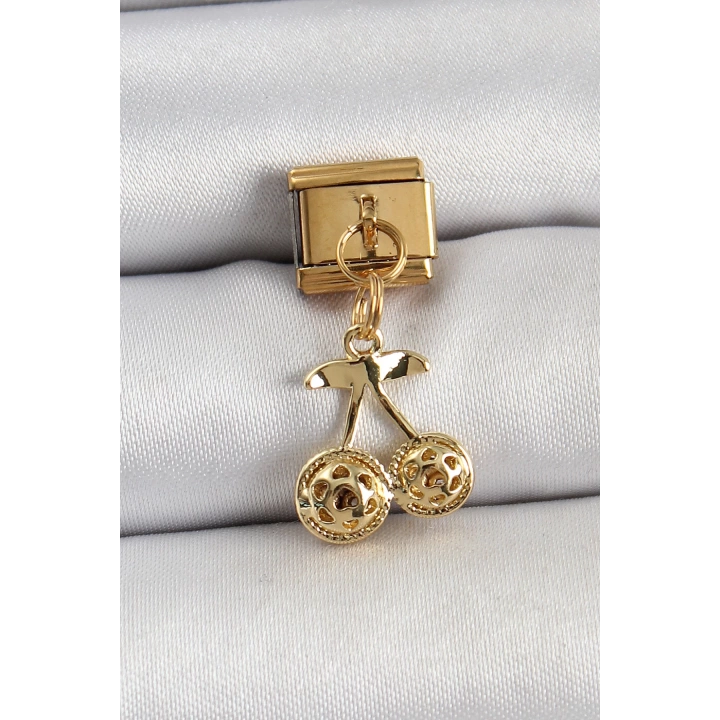 BFS 316L Çelik Sallantılı Zirkon Taşlı Fiyonk Model Gold Renk Nomination C316L Çelik Sallantılı Kiraz Model Gold Renk Nomination Charm