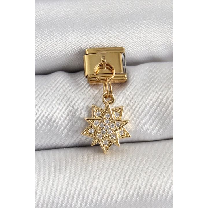 BFS 316L Çelik Sallantılı Zirkon Taşlı Yıldız Model Gold Renk Nomination Charm