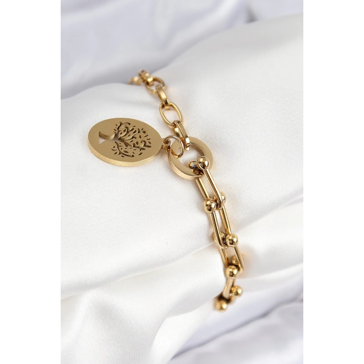 BFS 316L Çelik Tifany Ağaç Model Gold Renk Kadın Bileklik