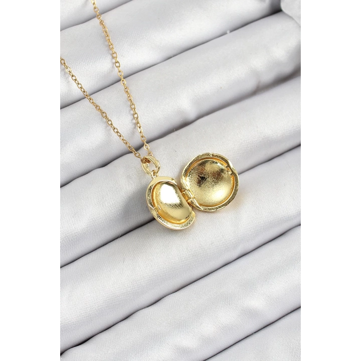 BFS 316L Çelik Zincir Açılabilir Sanatsal Vintage Çiçek Model Gold Renk Kadın Kolye