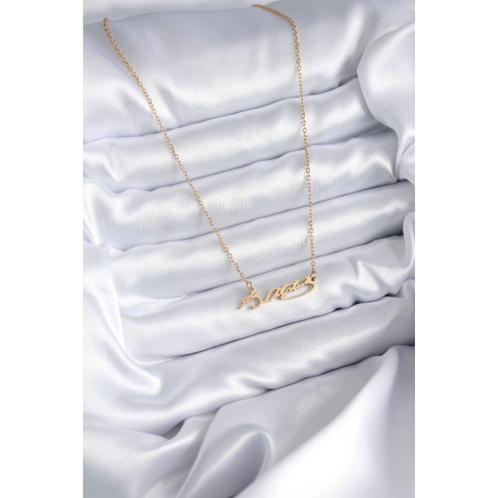 BFS 316L Çelik Zincir Gold Renk Atatürk İmzası Model Kadın Kolye