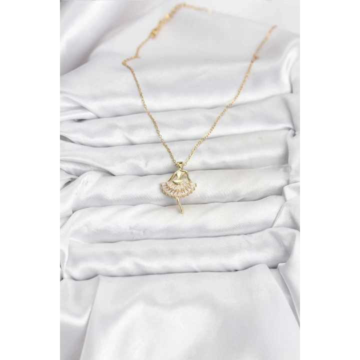 BFS 316L Çelik Zincir Gold Renk Balerin Model Kadın Kolye