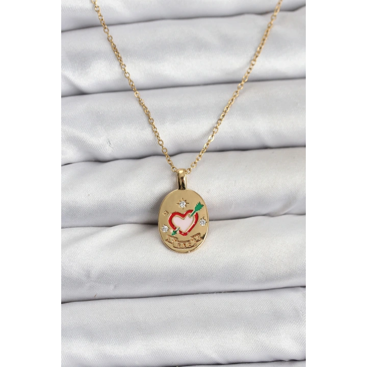BFS 316L Çelik Zincir Gold Renk Kalp Figürlü Kadın Kolye