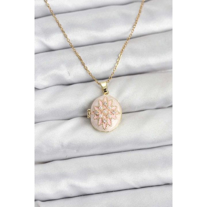 BFS 316L Çelik Zincir Gold Renk Mineli Lotus Model Açılabilir Kadın Kolye