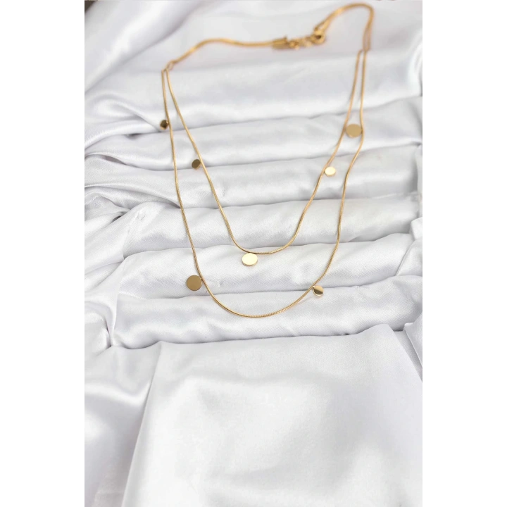 BFS 316L Çelik Zincir Gold Renk Pullu Kadın Kolye