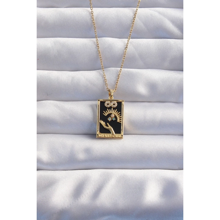 BFS 316L Çelik Zincir Gold Renk Sonsuzluk Detay Zirkon Taşlı Tarot Kolye