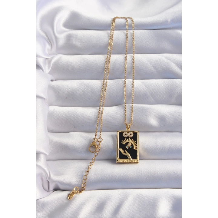 BFS 316L Çelik Zincir Gold Renk Sonsuzluk Detay Zirkon Taşlı Tarot Kolye