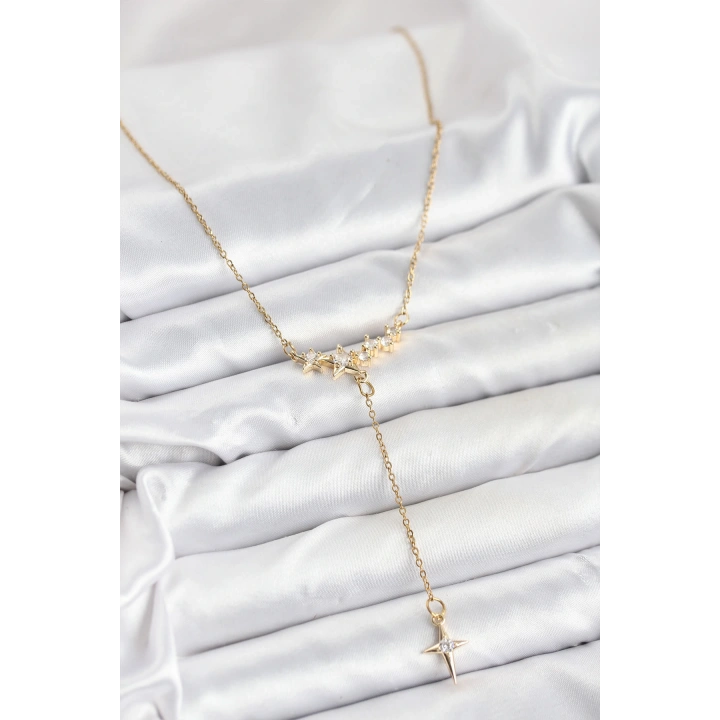 BFS 316L Çelik Zincir Gold Renk Yıldız Model Y Kadın Kolye