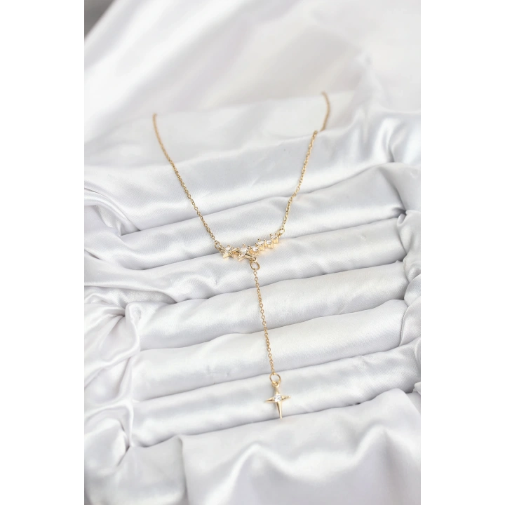 BFS 316L Çelik Zincir Gold Renk Yıldız Model Y Kadın Kolye