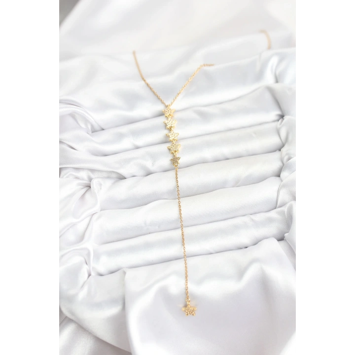 BFS 316L Çelik Zincir Gold Renk Yıldız Model Y Kolye