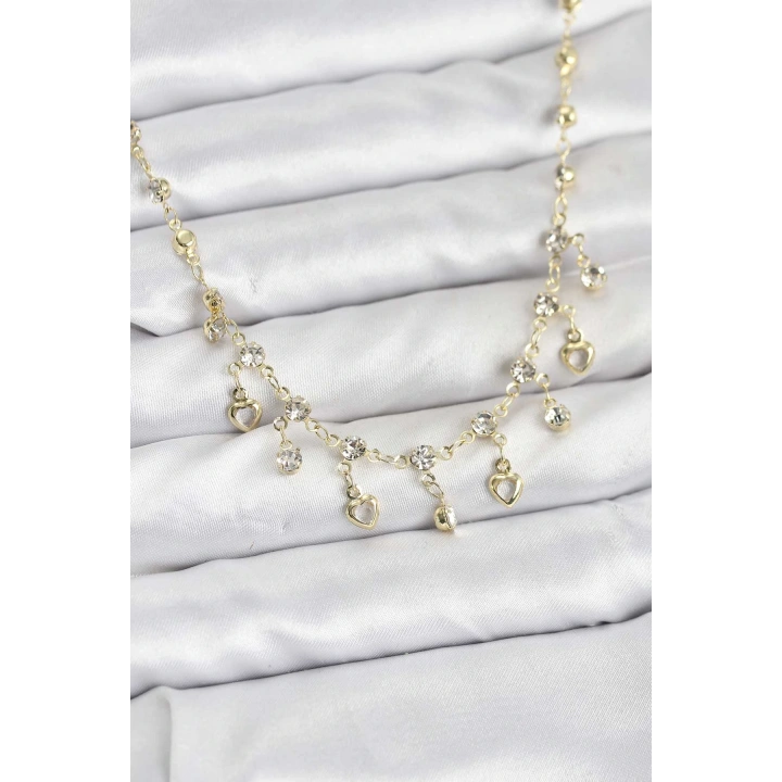 BFS 316L Çelik Zincir Gold Renk Zirkon Taşlı Kadın Kolye