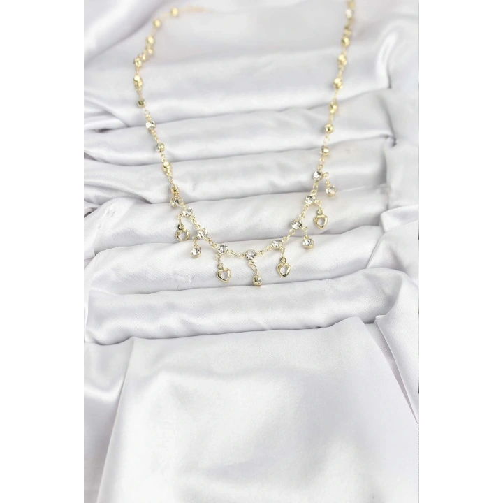 BFS 316L Çelik Zincir Gold Renk Zirkon Taşlı Kadın Kolye