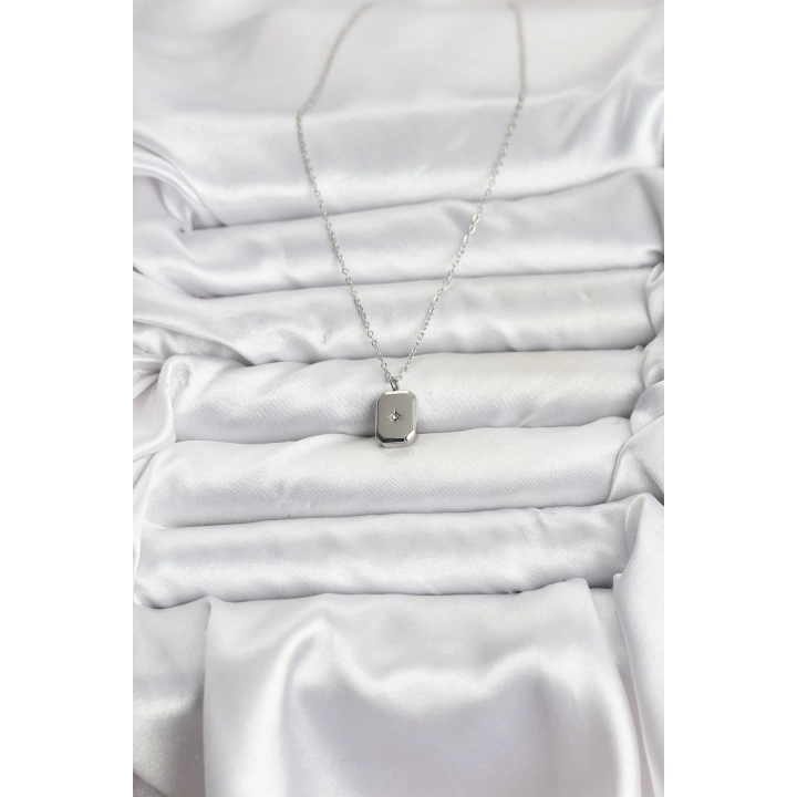 BFS 316L Çelik Zincir Gümüş Renk Minimal Kutup Yıldızı Model Kadın Kolye