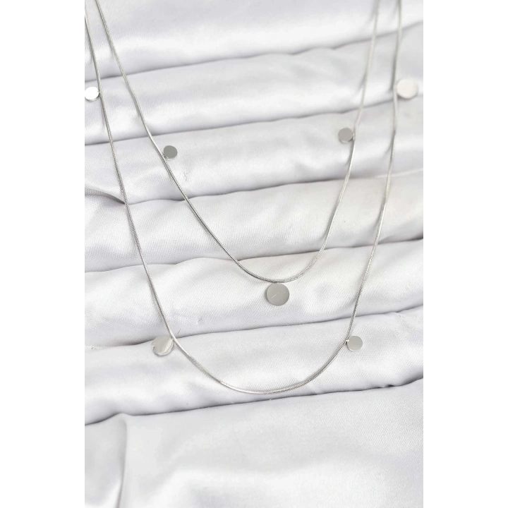 BFS 316L Çelik Zincir Gümüş Renk Pullu Kadın Kolye