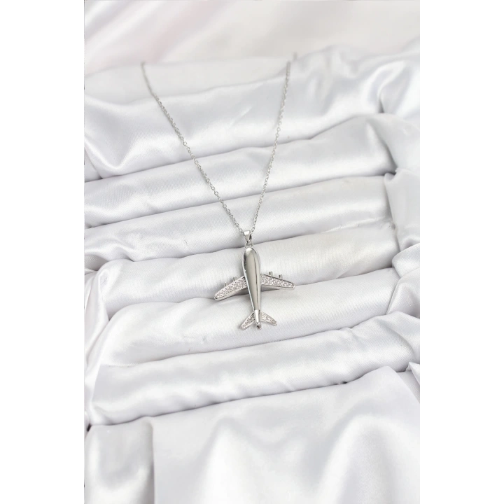 BFS 316L Çelik Zincir Gümüş Renk Uçak Model Kadın Kolye