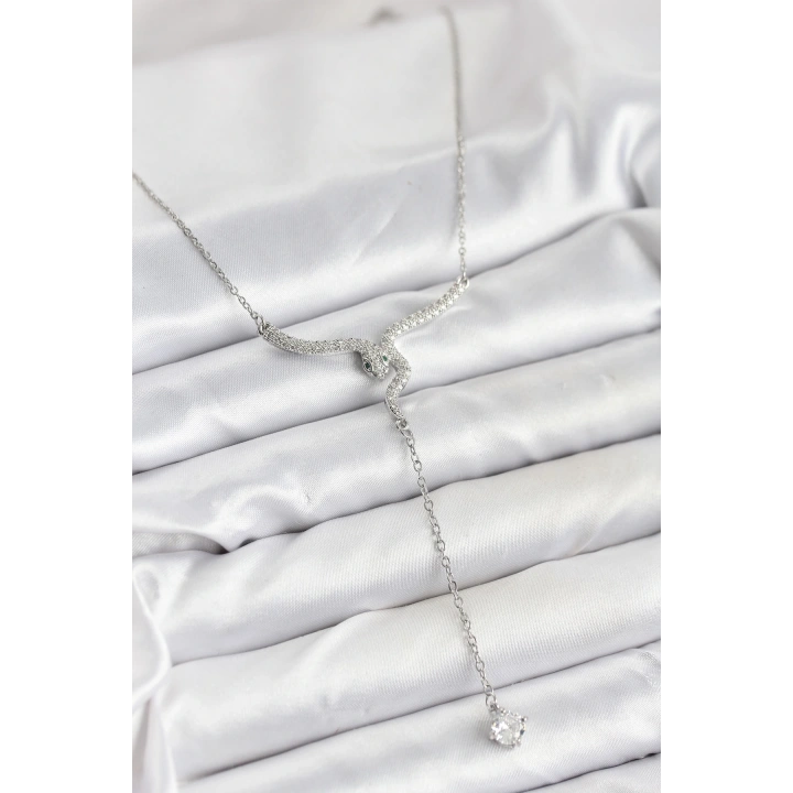 BFS 316L Çelik Zincir Gümüş Renk Yılan Model Y Kolye