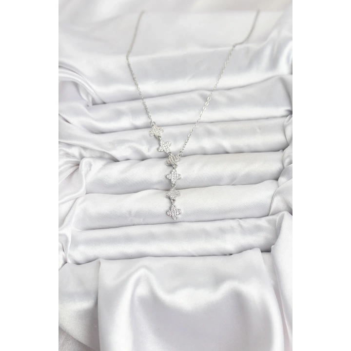 BFS 316L Çelik Zincir Gümüş Renk Yonca Model Kadın Kolye