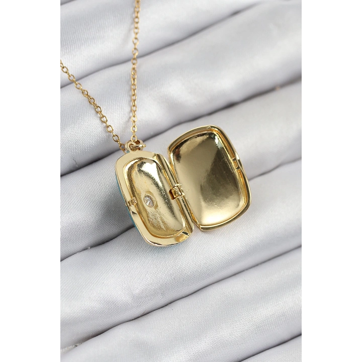 BFS 316L Çelik Zirkon Taşlı Açılabilr Kapaklı Kutup Yıldzı Model Gold Renk Kadın Kolye