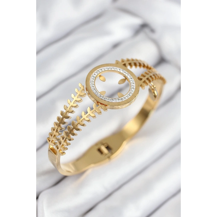 BFS 316L Çelik Zirkon Taşlı Çeyrek Takılabilir Gold Renk Kelepçe
