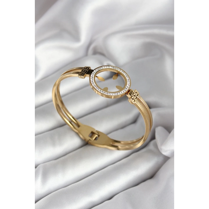 BFS 316L Çelik Zirkon Taşlı Çeyrek Takılabilir Model Gold Renk Kadın Kelepçe