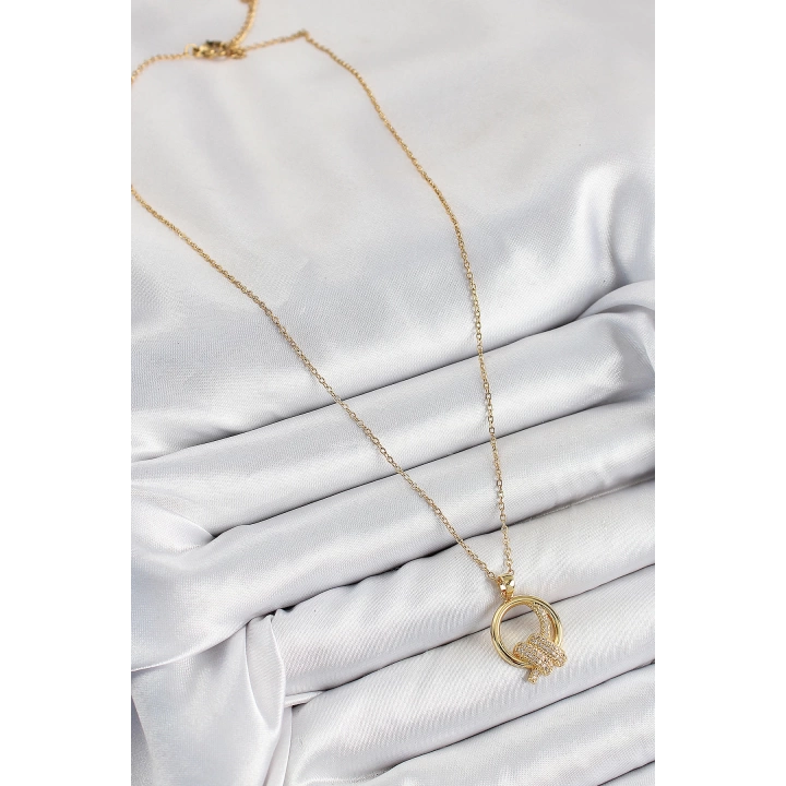 BFS 316L Çelik Zirkon Taşlı Düğüm Model Gold Renk Kadın Kolye
