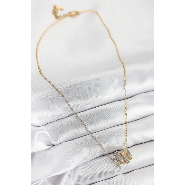 BFS 316L Çelik Zirkon Taşlı Sarmal Model Gold Renk Kadın Kolye