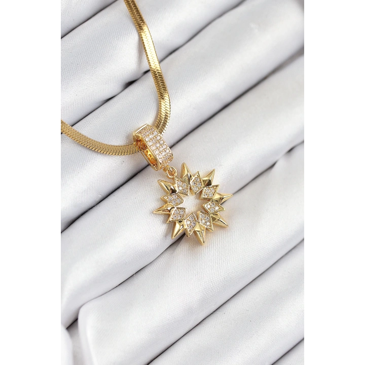 BFS 316L Çelik Zirkon Taşlı Yıldız Model Gold Renk Kadın Kolye