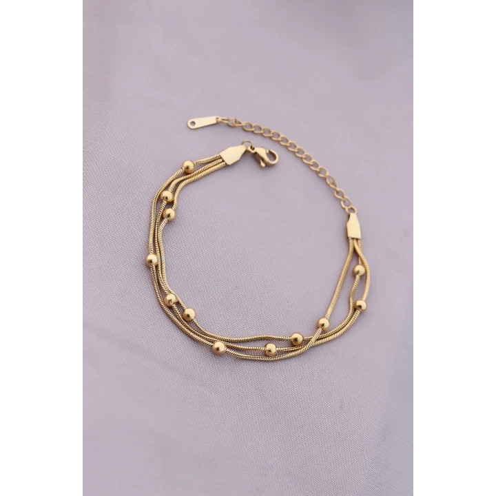 BFS 316L Kararmaz Çelik Gold Renk Top Zincirli Kadın Bileklik