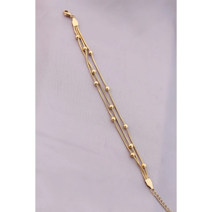BFS 316L Kararmaz Çelik Gold Renk Top Zincirli Kadın Bileklik