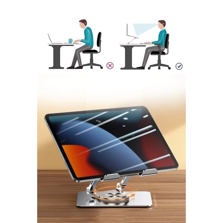 BFS  360 Derece Dönebilen Yükseltilmiş Masaüstü Ayarlanabilir  Metal Tablet Standı