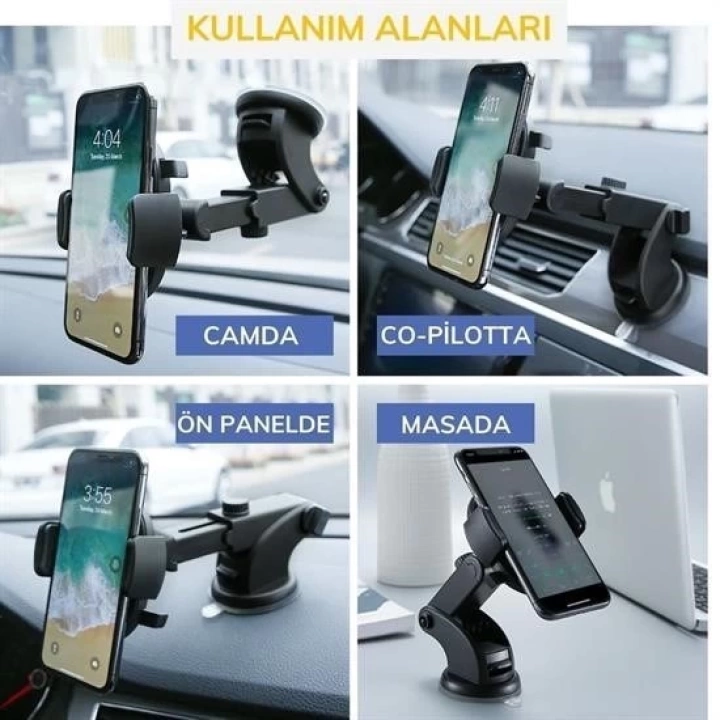 BFS  360 Derece Dönen Torpido Üstü Uzunluk Ayarlamalı Vantuzlu Teleskopik Araç Telefon Tutucu