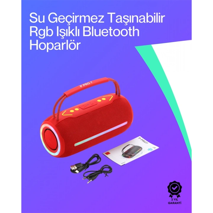 BFS 360 RGB LEDli Taşınabilir Bluetooth Hoparlör – Kırmızı, USB/TF Destekli