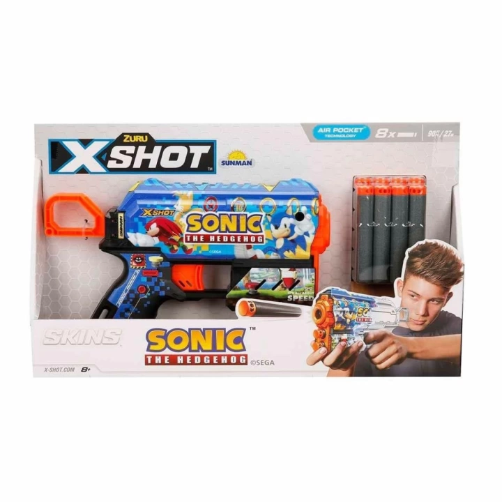 BFS  36648 X-Shot Skins Flux Sonic The Hedgehog 8 Mermili Sünger Dart Atan Silah 21 cm -Sunman