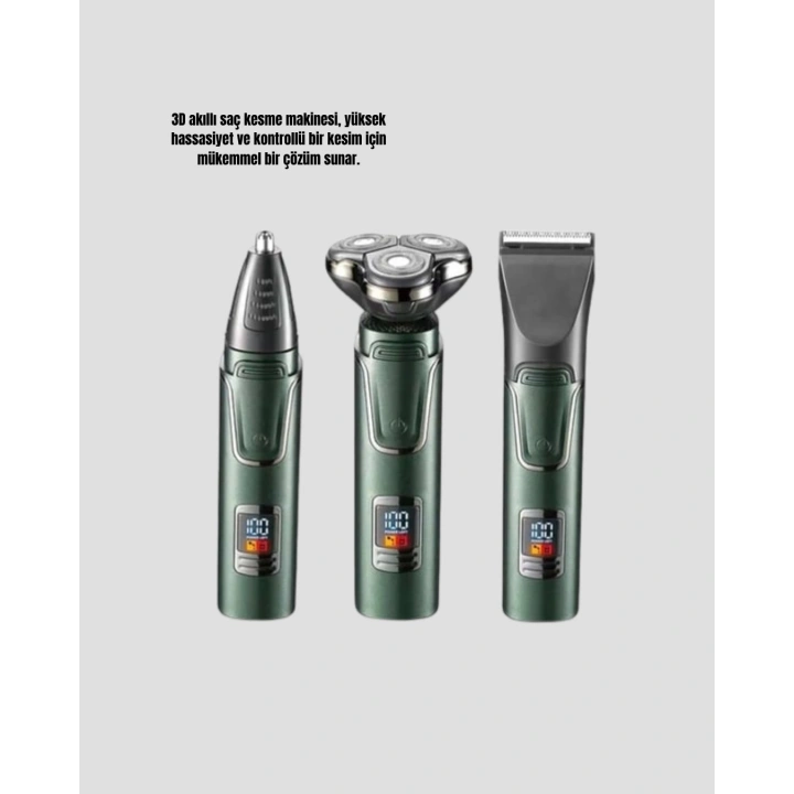 BFS 3D Akıllı Kesim Teknolojili Şarjlı Tıraş Seti – 3 Başlıklı, Paslanmaz Çelik Bıçaklı
