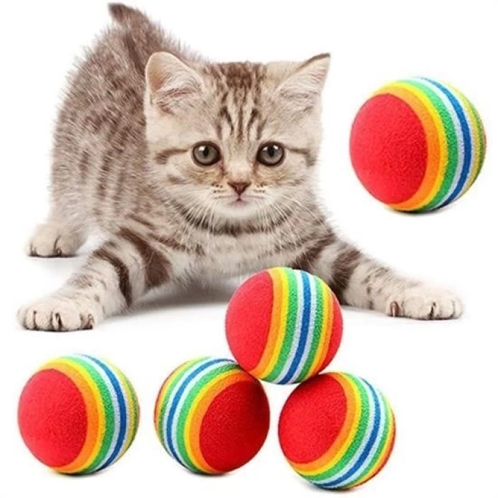 BFS  3lü Gökkuşağı Sünger Kedi Köpek Çiğneme Oyun Topu 4,2 cm