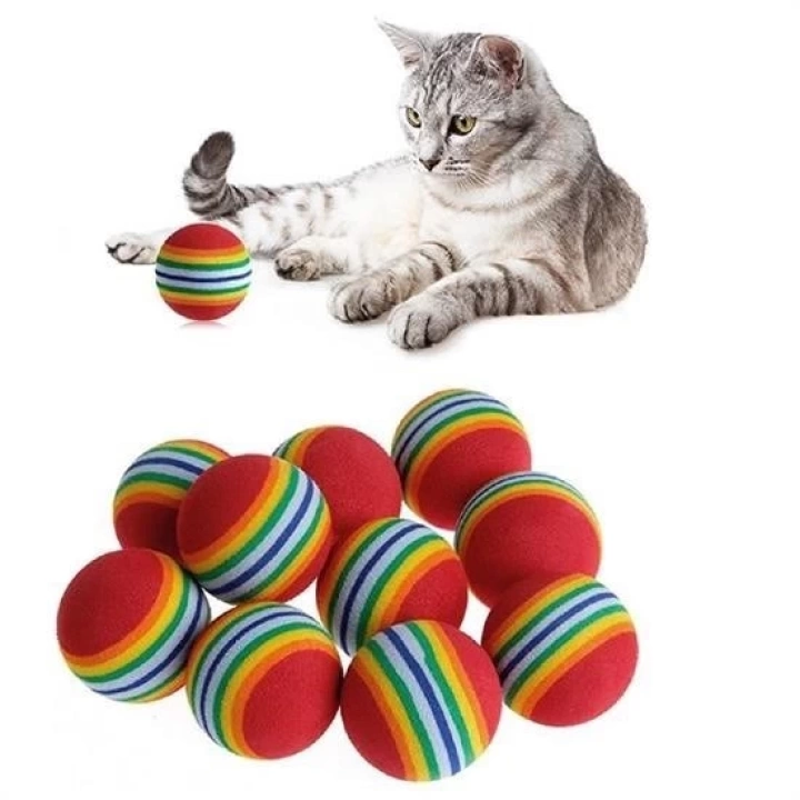 BFS  3lü Gökkuşağı Sünger Kedi Köpek Çiğneme Oyun Topu 4,2 cm