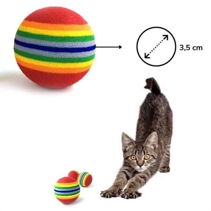 BFS  3lü Gökkuşağı Sünger Kedi Köpek Çiğneme Oyun Topu 4,2 cm