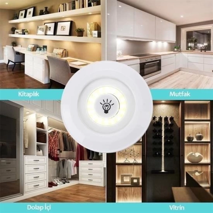 BFS  3lü Uzaktan Kumandalı Pilli Yapışkanlı Kablosuz Led Spot Lambalar