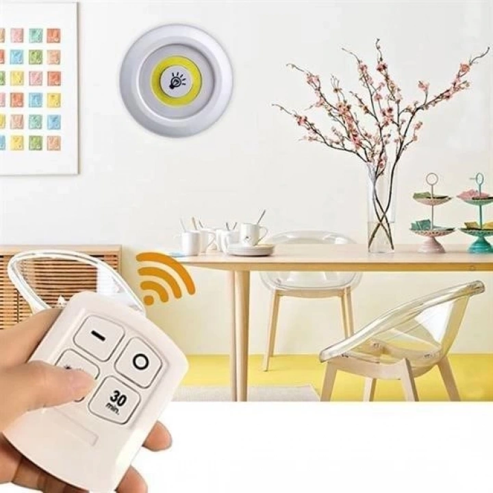 BFS  3lü Uzaktan Kumandalı Pilli Yapışkanlı Kablosuz Led Spot Lambalar