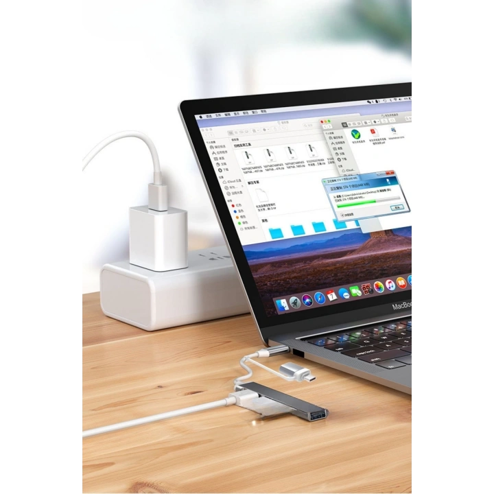 BFS  4 Portlu Bağlantı İstasyonu Ultra İnce USB Bölücü TYPE-C tipi Çoklu Arayüz Adaptörü Multi Usb Çoklayıcı
