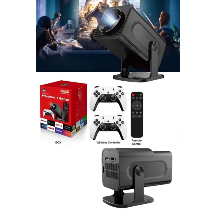 BFS 4K Android Smart Wi-fi Çift Kollu Projeksiyon Game Box Kumandalı Taşınabilir