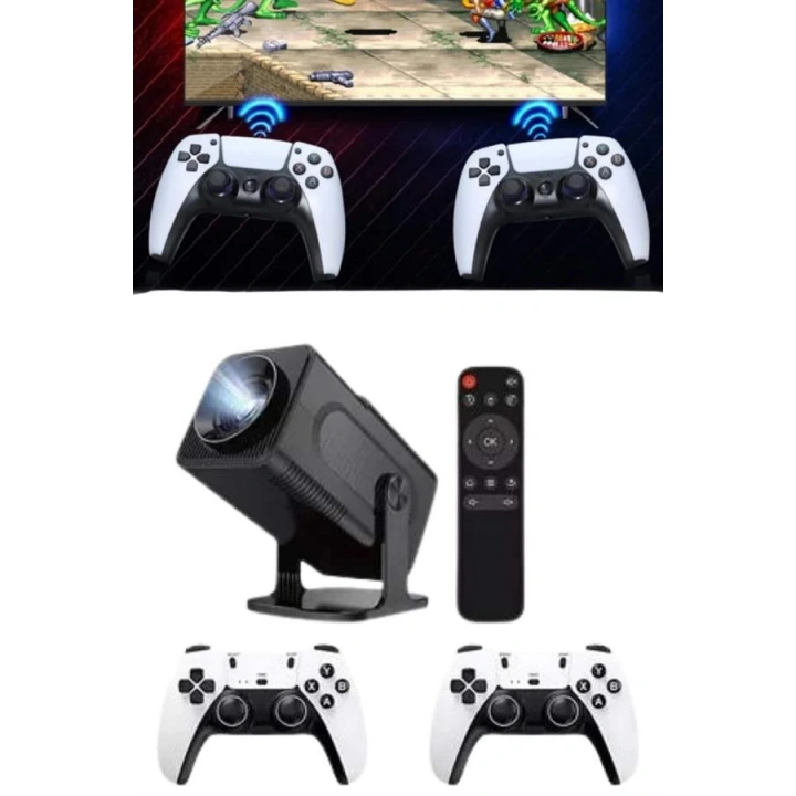 BFS 4K Android Smart Wi-fi Çift Kollu Projeksiyon Game Box Kumandalı Taşınabilir