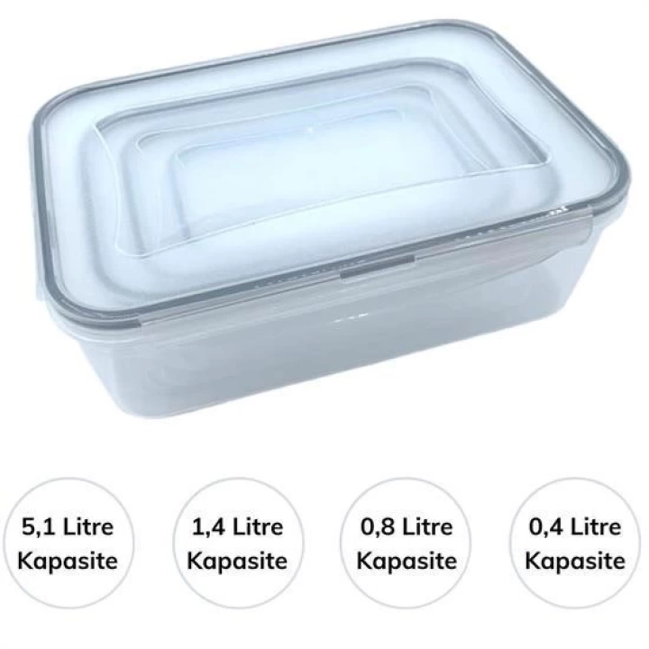 BFS  4lü İç İçe Sızdırmaz Contalı Kilitli Kapaklı Plastik Erzak Saklama Kapları LC315